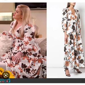 Nicholas NEW Women's Belted Gathered Floral Print Linen Tiered Maxi Dress size 4